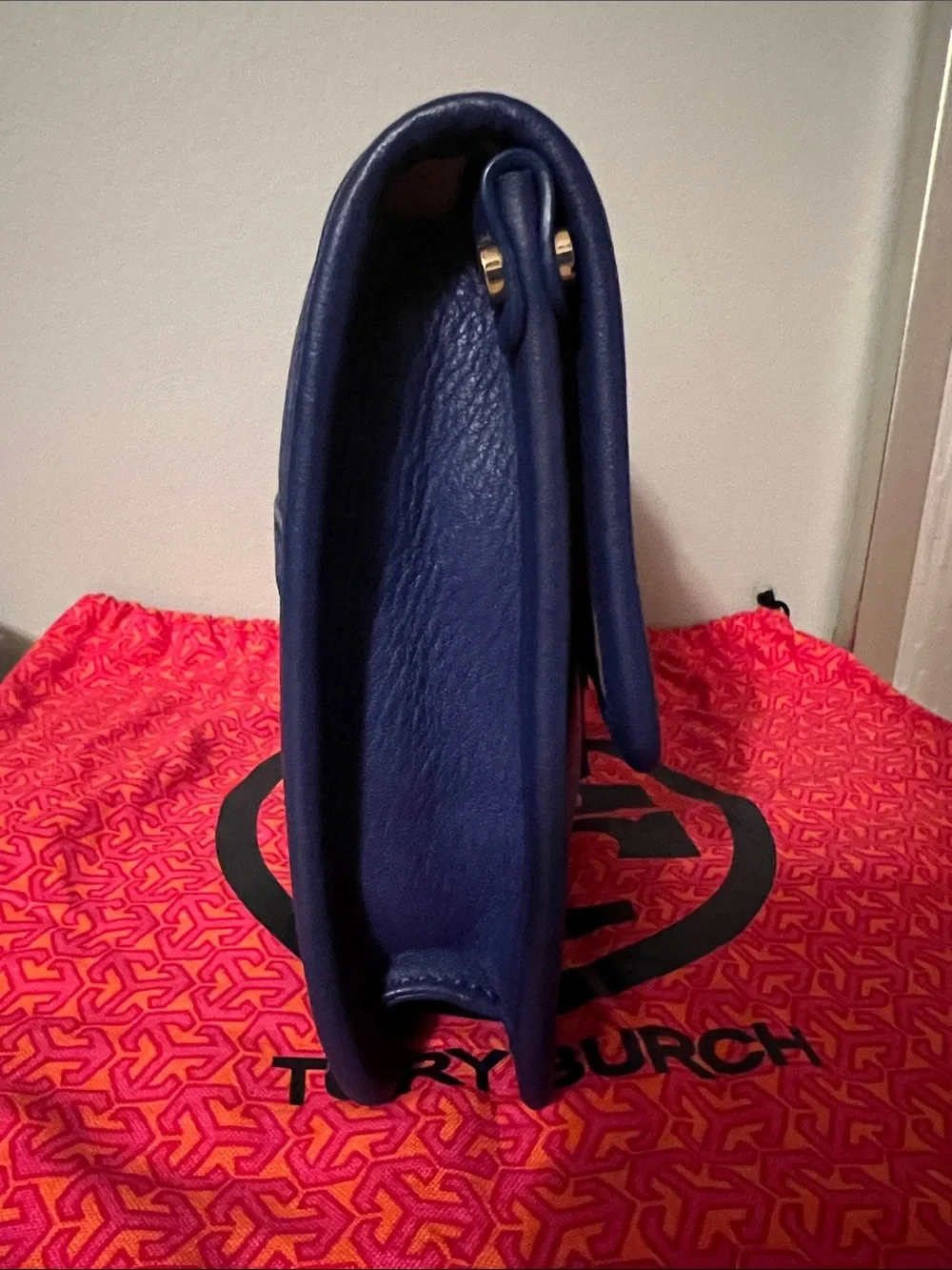 Tory Burch Royal Blue Leather Clutch with Gold Hardware